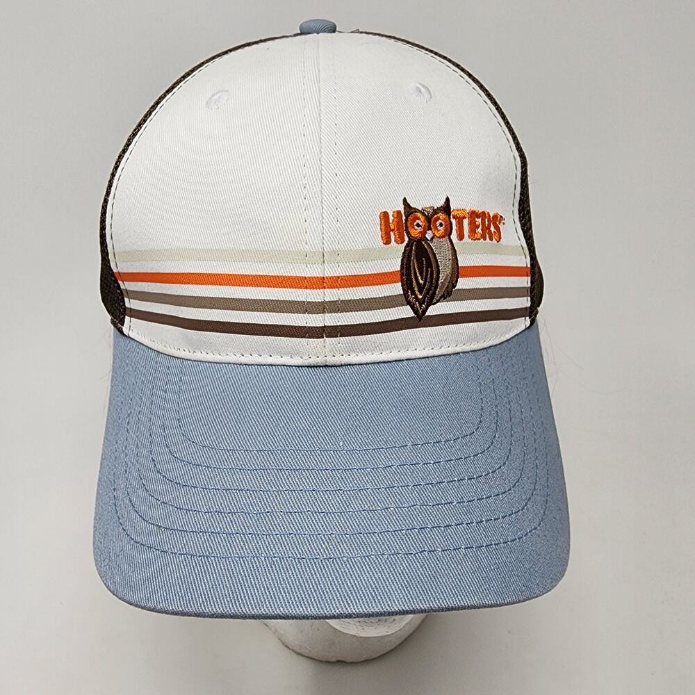 Hooters Rare Sample Hat Cap Unisex One Size Blue Brown Stripes Embroidered Owl - Picture 2 of 12